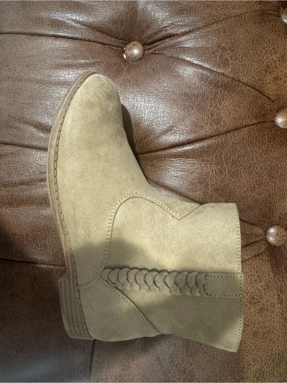 The Children's Place Suede Braided Western Boots in Beige
